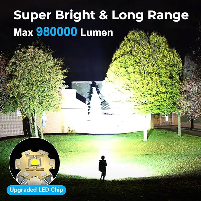 Rechargeable 980000 High Lumens LED Flashlights 2 Pack, Super Bright Flashlight with 3 Modes, IPX6 Waterproof, Powerful Handheld Flash Light for Home Camping Emergency (Black)