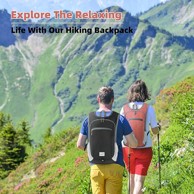 Hiking Backpack 15L Small Travel Backpack Lightweight Daypack Foldable Hiking Backpack Packable Camping Hiking Backpack for Women Men (Red)