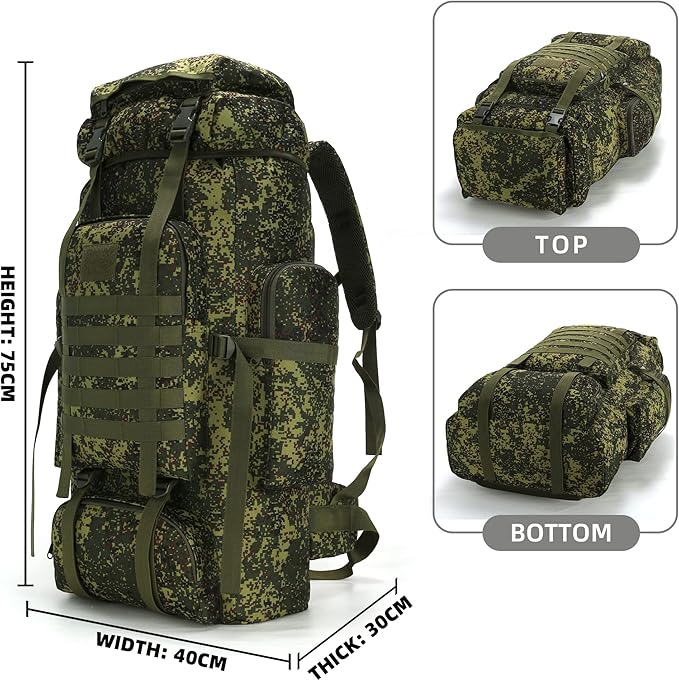 70L Camping Hiking Military Tactical Backpack Outdoor Water-Repellent Adjustable Sport Bags