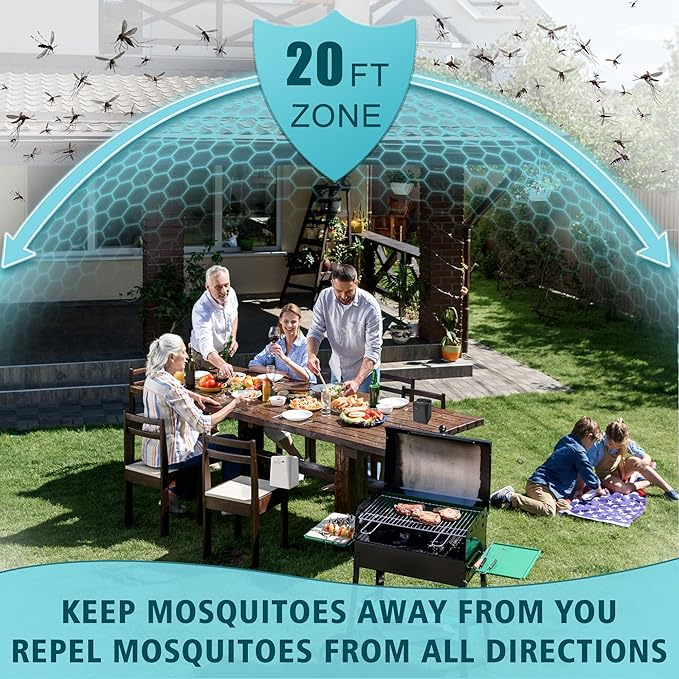 Mosquito Repeller Rechargeable 10000mAh Indoor Outdoor with 20' Mosquito Protection Zone,includes 280 Hr Working Refill (1 bottle Refill and 20 Pcs Refill)