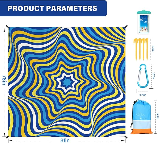Beach Blanket Oversized Extra Large 78" X 81",Waterproof Sandproof Beach Blanket 1-7 Adults Lightweight Durable for Travel Camping Hiking Picnic