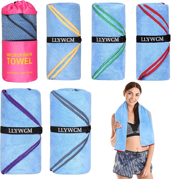 4 Pack Microfiber Camping Towels, Gym Towels Quick Dry Beach Towel with Travel Waterproof Accessory Bag,Super Absorbent Quick Dry Towels for Adults Kids (6, Rose)