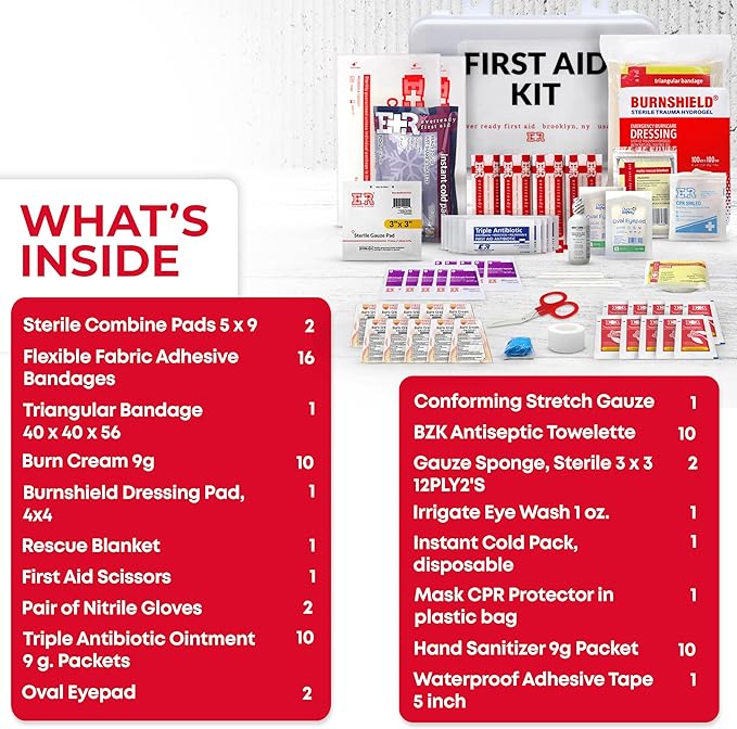 10 Person First Aid Kit - OSHA and ANSI Class A Compliant, Fully stocked Emergency Kit for Home, Office or Construction site