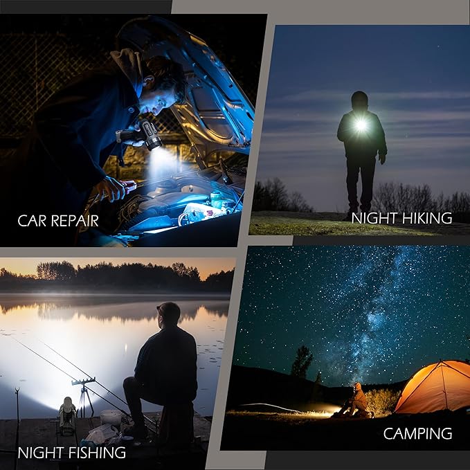 FORTO Compact Rechargeable Spotlight with Adjustable Focus, Handheld Spotlight with Stand, 823m Range, 3 Light Modes and LED Spot Lights Outdoor for Boating Hunting Camping Hiking,1400 Lumens