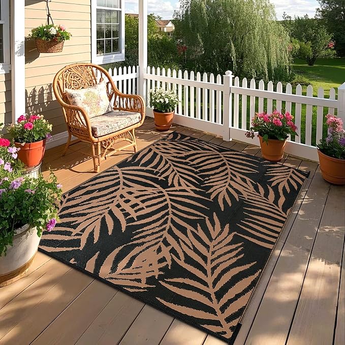 Outdoor Rugs Patio Camping Waterproof - 6x9 Plastic Straw Patio Rug Portable for Campers, Outside RVs Mat, Outdoor Area Carpet for Patios Clearance, Backyard Porch, Balcony, Picnic