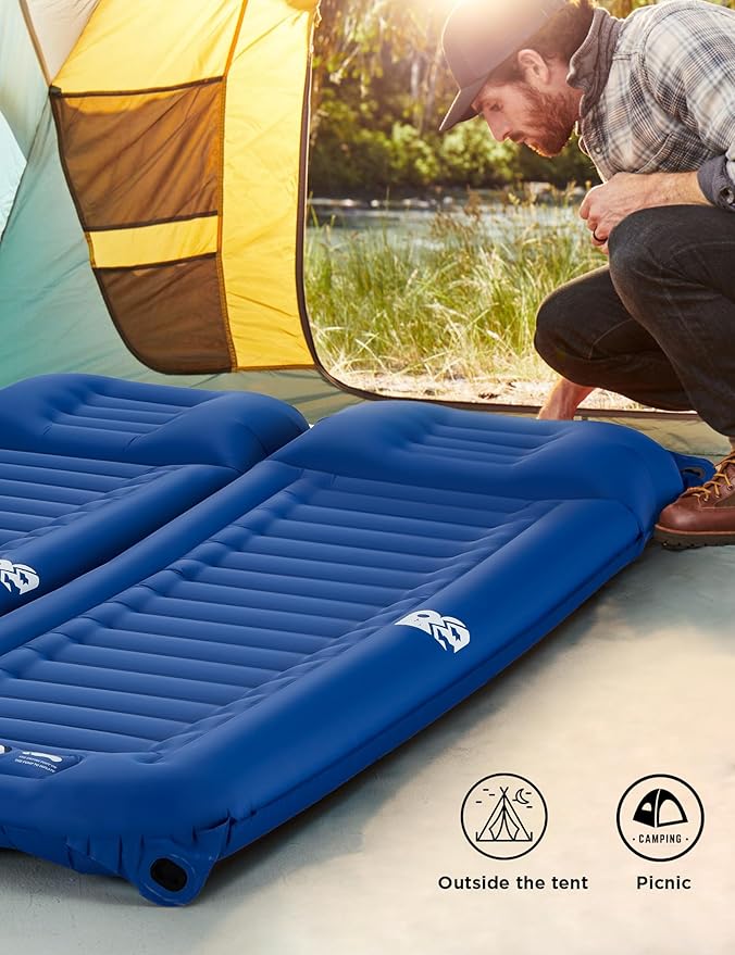 Sleeping Pad for Camping 6 Inches Thick Self Inflatable Ultra Lightweight Sleep Mat with Built-in Pillow & Pump Compact for Backpacking Hiking Tent Travel w/Carrying Bag 77.5''LX27''W, Blue