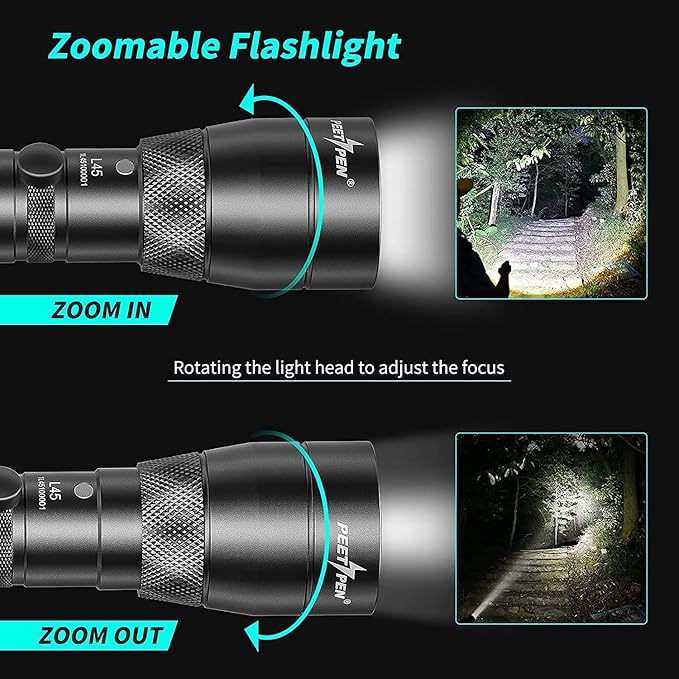 L45 Rechargeable Tactical Flashlights 2000 High Lumens, Super Bright Zoomable Flashlight, Waterproof IPX6 4 Modes Long Working Time, Emergency Flash Light, Camping Hiking Outdoor Survival