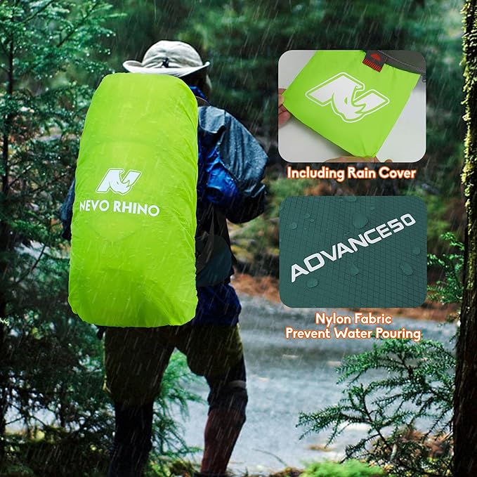 N NEVO RHINO Waterproof Hiking Backpack 50L/60L, Camping Backpack with Rain Cover, Hiking Travel Mountaineering Backpack
