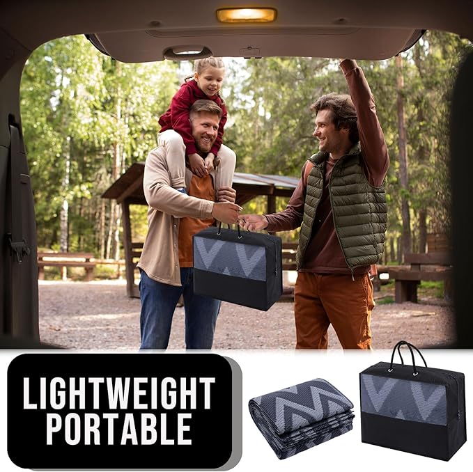 OLANLY Waterproof Outdoor Rug 5x8 ft Clearance, Reversible Outdoor Plastic Straw Rug, RV Mat, Indoor Outdoor Carpet for Patio, Camping, Balcony, Deck, Backyard, Black & Grey