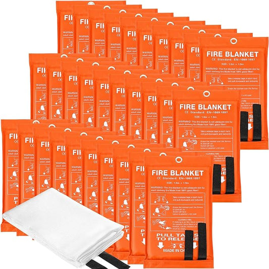 Macarrie 30 Pack 39” x 39” Fire Blanket Emergency Fire Blanket for Home and Kitchen Suppression Blanket Safety Fiberglass Fireproof Blanket Survival for Fireplace Car Office Camping (Orange)
