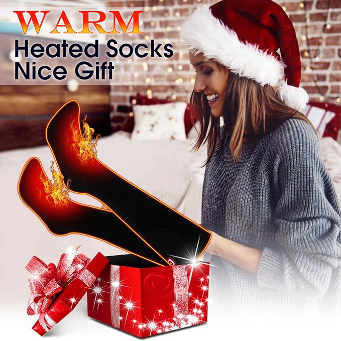 MMlove Heated Socks, Electric Socks Rechargeable Heated Socks for Men Women 3 Heat Settings Winter Thermal Socks, Indoor Outdoor Foot Warmers for Skiiing Hiking Camping Fishing Working
