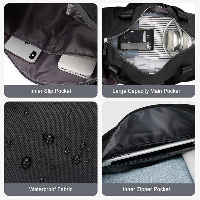 Gym Bag for Women & Men with Wet & Shoe Compartment - Small Duffle Bag for Travel, Sport, Gym, Workout & Overnight Use - Black