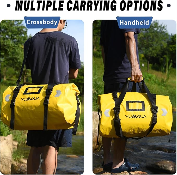 Waterproof Duffel Bag, Large Duffle Bag for Travel Heavy Duty Dry Bag with Durable Strap & Handle for Outdoor Motorcycle Boating Rafting Kayaking Paddleboarding, 40L Capacity after Fold Yellow