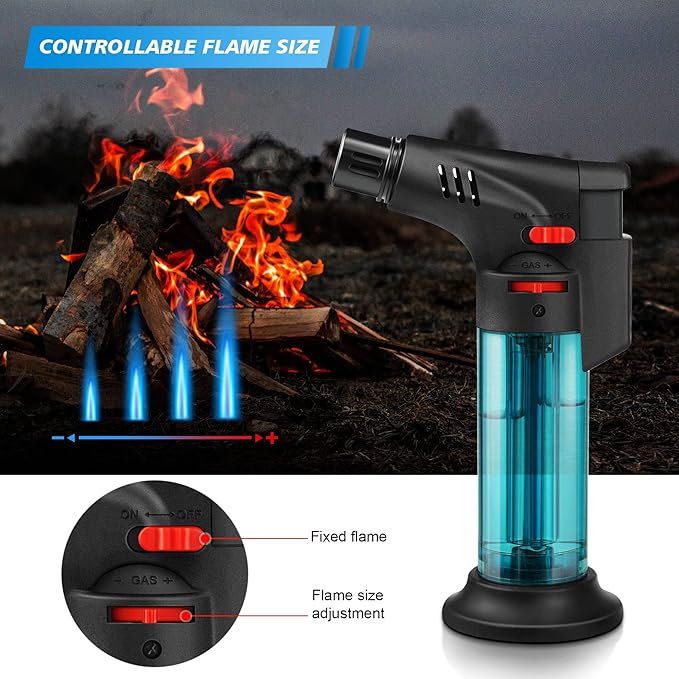 4 Pack of Torch Lighter, Jet Flame, Butane gas, Mini Refillable Windproof Lighters, for candle, fireplace, grill (Gas not Included)