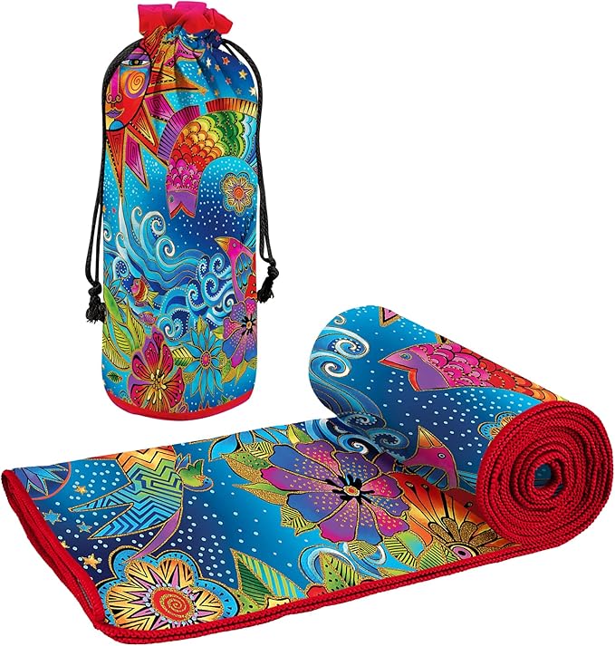 Laurel Burch Celestial Magic Large Oversized Microfiber Beach Towel - 40x63 Inches, Sand-Free, Quick-Drying, Ultra-Soft, Ideal for Travel, Pool, and Yoga - Includes Matching Drawstring Travel Pouch