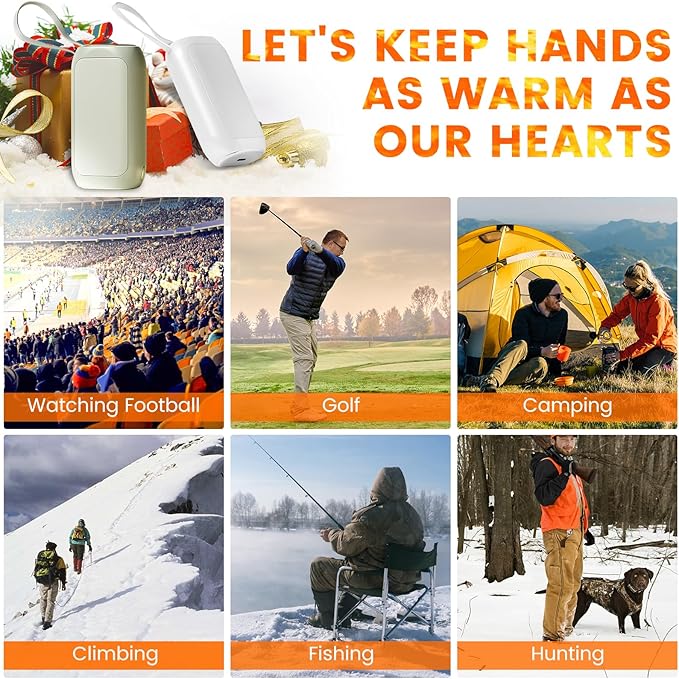 Hand Warmers Rechargeable, 16 Hrs Heating time, 10000mAh 2 in 1 Reusable Electric Portable Pocket Heater Hot Hands, Heat Therapy Great for Raynauds, Camping, Football, Women Men Gifts