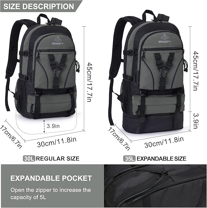 Hiking Backpack, 30L/40L/50L Expandable Hiking Backpack for Men and Women, Travel Backpack Flight Approved