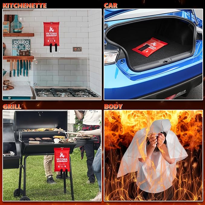 Fire Blankets Emergency for Home, Fire Blankets to Smother a Kitchen Fire, 40” x 40” Emergency Fire Blanket 8 Pack, Fiberglass Fire Blanket for Kitchen, Camping, Car, Picnic, Fireplace
