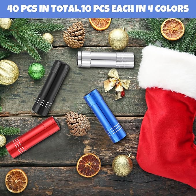 VIHOSE 40 Pcs Small LED Flashlight Bulk for Stocking Stuffers 40 LED Small Flashlights with 120 AAA Batteries Handheld Flashlights for School Night Reading Camping Mini Gifts for Kid Adult,4 Colors