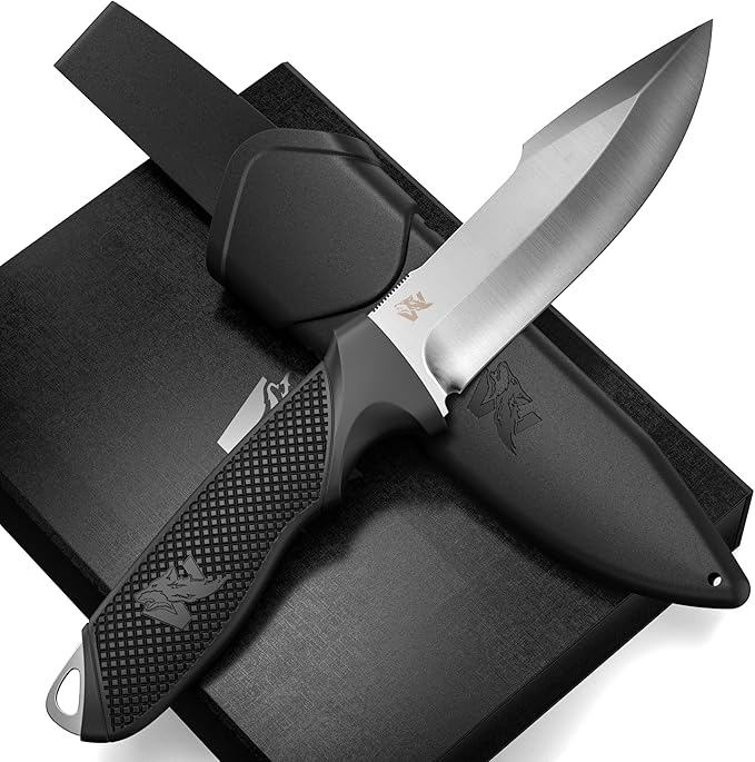 WOLF-I Full Tang Survival Knife with Sheath - Stylish Tactical Fixed Blade Knife - Made of 440C Steel - Bushcraft and Camping Knife Survival - Perfect EDC Outdoor Knife with TPE Handle