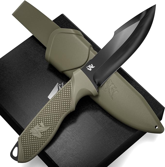 WOLF-I Full Tang Survival Knife with Sheath - Stylish Tactical Fixed Blade Knife - Made of D2 Steel - Bushcraft and Camping Knife Survival - Perfect EDC Outdoor Knife with TPE Handle