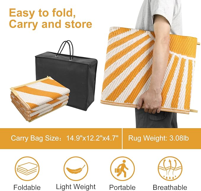 Anidaroel Outdoor Area Rug for Patio Clearance 5X8ft Waterproof, Reversible Plastic Straw Rug Outside Rug, Stain & UV Resistant RV Mat for Camping, Porch, Balcony, Pool Deck, Backyard(Orange,5‘x8')