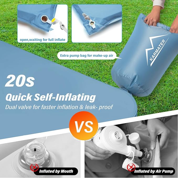 Self Inflating Sleeping Pad for Camping - 3.1" Thick Foam Sleeping Pad with Inflatable Bag, 9.5 R-Value Insulated Camping Mattress Pad for Car Camping Backpacking Hiking Camping Mat