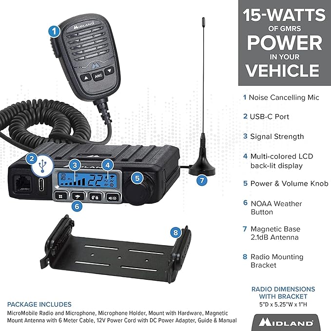 Midland - MicroMobile MXT115 - T71VP3 Farm Radio Bundle - 15 Watt GMRS Two-Way Radio Magnetic Mount Antenna and X-TALKER Two-Way Radio - repeater channels Farm Ranch Combo Pack