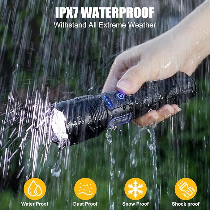 Rechargeable LED Flashlights High Lumens, 2 Pack 990000 Lumens Super Bright Flash Light with 7 Modes & COB Light, IPX7 Waterproof, USB Fast Charging Flashlights for Camping, Home, Emerge∩cies
