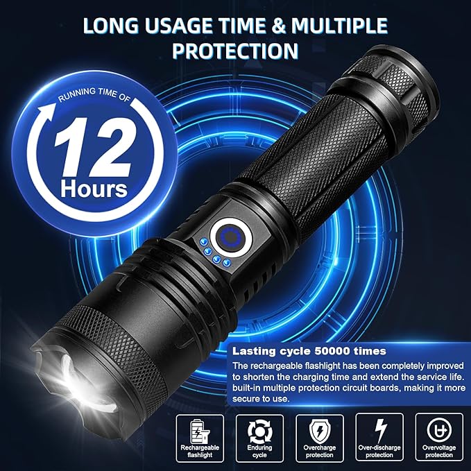 Rechargeable LED Flashlights High Lumens, 2Pack 990,000 Lumens Super Bright Flashlights with 5 Modes, Waterproof Powerful Flash Light Multifunctional Flashlights for Home Emerge∩cies Camping