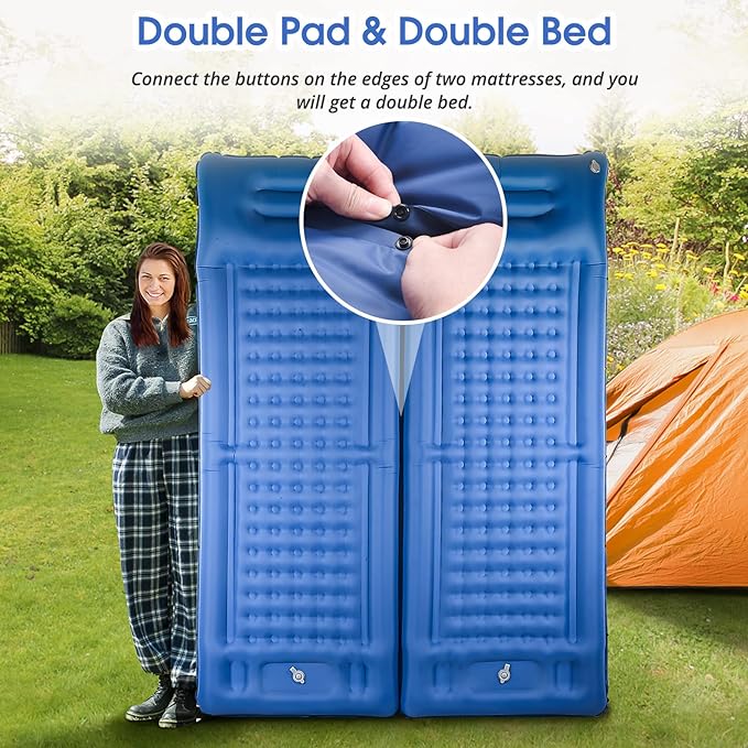 Camping Sleeping Pads,Extra Thick 5 Inch Inflatable Sleeping Mat with Pillow Built-in Pump,Oversized Mattress Super Portable Backpacking Sleeping Pad (Blue, Single)
