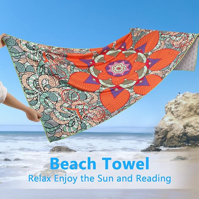 Microfiber Beach Towels 2 Packs, Oversized Quick-Dry Towels for Adults, Lightweight Thin Towels (72" x 36") for Swimming, Beach, Camping