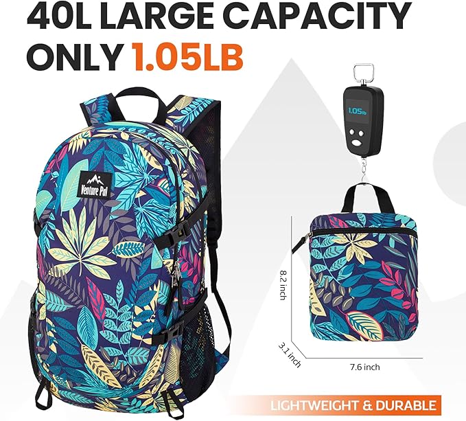 Venture Pal 40L Lightweight Packable Travel Hiking Backpack Daypack