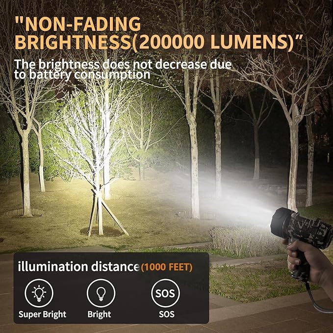 BUYSIGHT Rechargeable Spotlight Flashlight, Hand held Spotlight 2000 lumens Waterproof Flashlight Hunting Lamp with red Filter (Camouflage Green)