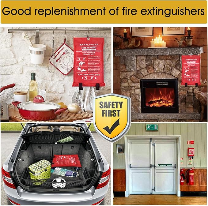 Fire Blanket for Kitchen Home Emergency - Fiberglass Blankets Fire Survival Suspension Flames Retardant Extinguisher Great for BBQ Stove Car Garage Office Camping Caravan Safety (4Pcs)