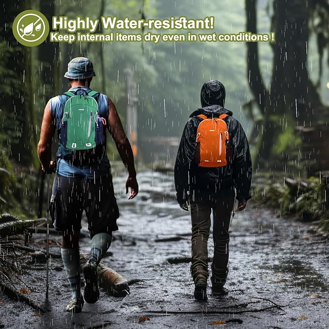 15L Highly Water-resistant Hiking Daypack, Small Backpack Travel Outdoor, Lightweight Day Pack with Tool Loops(Light Green)