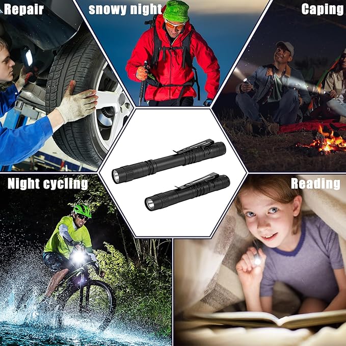 60 Pack Small LED Pen Light Set Mini Handheld Flashlight with Clip LED Pen Tactical Pocket Torch Pen Flashlight for Camping Outdoor Emergency Inspection 3.58 Inches and 5.2 Inches