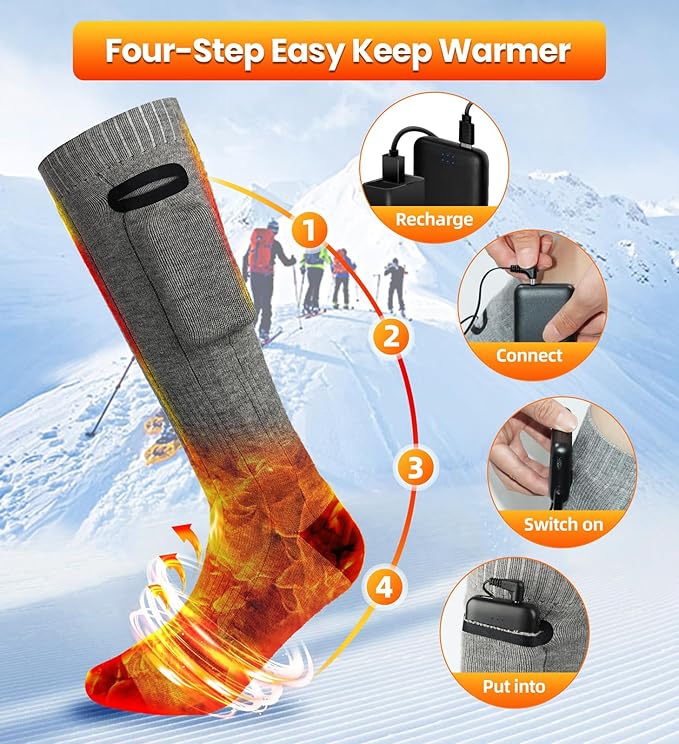 Heated Socks for Men Women, 4500 mAh Electric Rechargeable Heated Socks, Warm Winter Battery Heated Socks Women Outdoor Riding Camping Hiking Motorcycle Heated Ski Sock