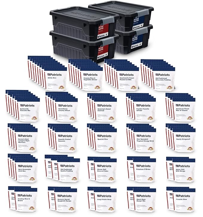 4Patriots 6-Month Survival Food Kit - Emergency Food, Freeze Dried Food, Designed To Last 25 Years, 1,424 Servings Of Breakfast, Lunch, Dinner, 270,080 Calories, Disaster-Resistant Packaging