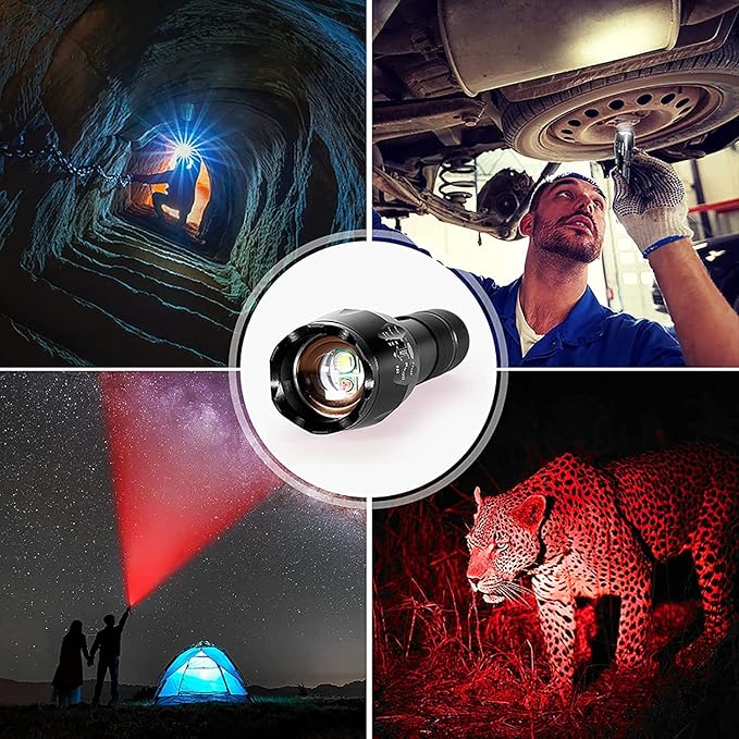 M MAKETHEONE Red and White Flashlight, Super Bright 2in1 Handheld LED linternas Zoomable Aluminum Alloy Torch for Camping Hiking Caving Indoor Emergencies
