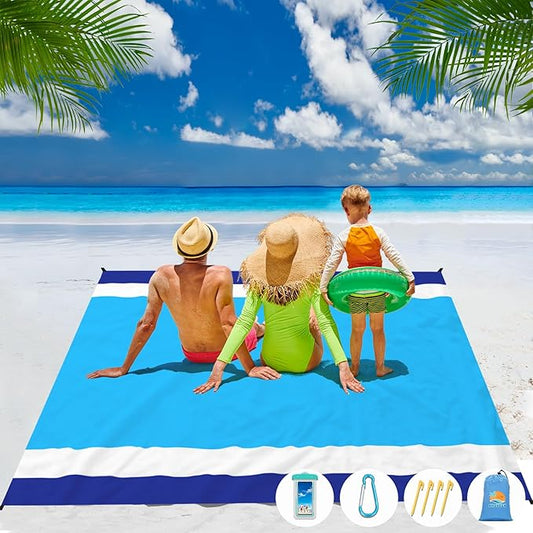 Beach Blanket Waterproof Sandproof 1-7 Adult Oversized 78 '' × 81 '' Lightweight Durable Compact Sand Free Beach Mat for Travel Camping Hiking Picnic Blanket
