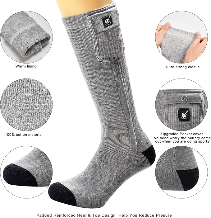 Upgraded Rechargeable Electric Heated Socks,7.4V 2200mAh Battery Powered Cold Weather Heat Socks for Men Women,Outdoor Riding Camping Hiking Motorcycle Skiing Warm Winter Socks