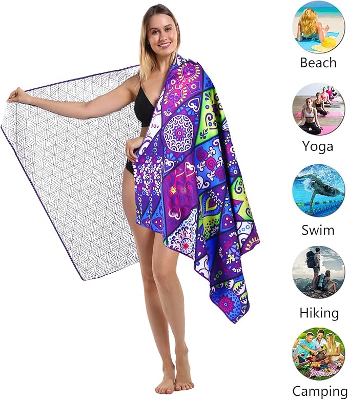 Genovega Microfiber Compact Sandproof Pool Beach Towel Blanket - Quick Fast Dry Sand Free Proof Outdoor Clearance Thin Camping Travel Swim Towels Personalized Girls Women Men Adults Friend Gift Boho