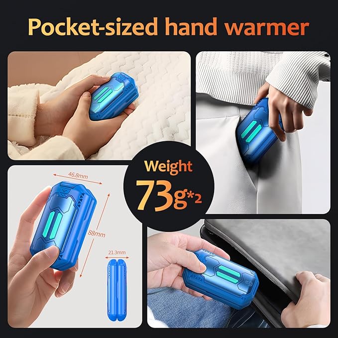 AI Hand Warmers Rechargeable 2 Pack, 6000mAh Electric Hand Warmers with 3 Heat Settings 20Hrs Long Lasting Portable Pocket Heater for Outdoor Camping, Hunting, Golf, Winter Gifts