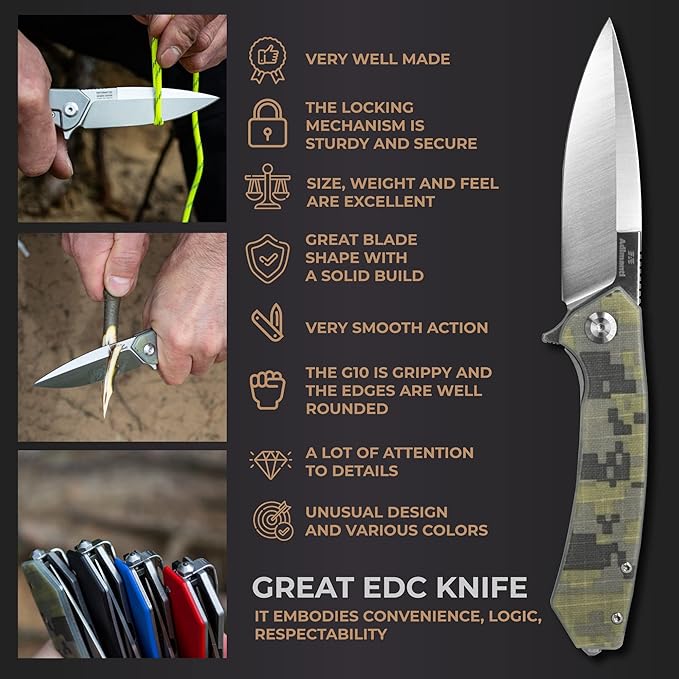 Firebird GANZO Adimanti Skimen Pocket Folding Knife G10 Handle with Clip and Glass Breaker D2 Steel Blade Hunting Fishing Camping Outdoor EDC Knife (Camouflage)