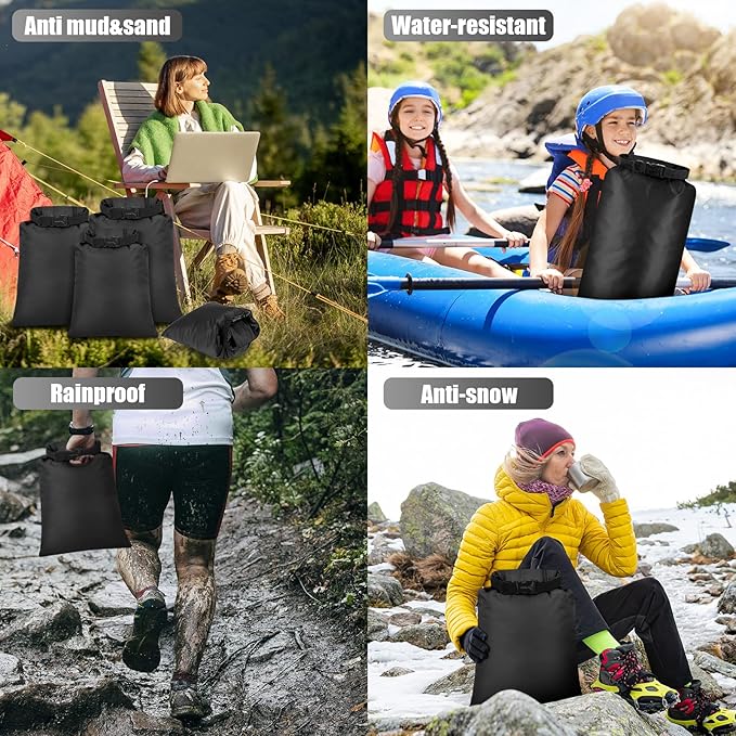 Riakrum 10 Pcs Waterproof Dry Bags, Ultralight Dry Sacks for Backpacking, Outdoor Sacks Keep Gear for Kayaking Boating Hiking Backpacking(1.5,3,5,8,15L,Black)