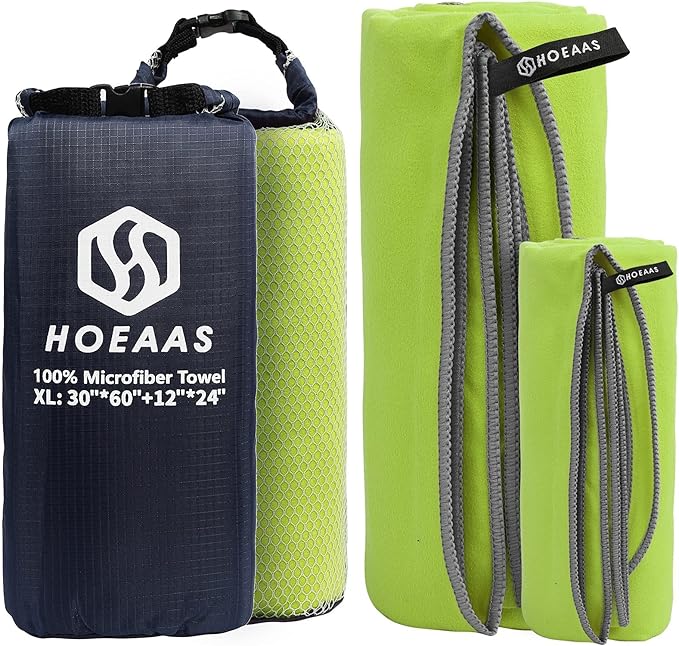 HOEAAS 2 Pack Microfiber Camping Towels, Quick Dry Towel, Super Absorbent Ultra Compact Travel Towel Soft Lightweight Sports Towel for Sweat Fast Drying Towels for Pool,Gym,Hiking,Backpacking,Fitness