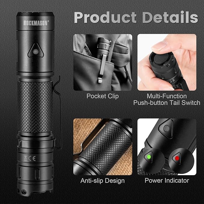 RM-F3 EDC Flashlight High Lumens, IP68 Waterproof Flash Light, Rechargeable Flashlights for Home, Outdoor, Exploration, Hiking, Camping, Rescue, Hunting, Cycling, Hurricane Emergency