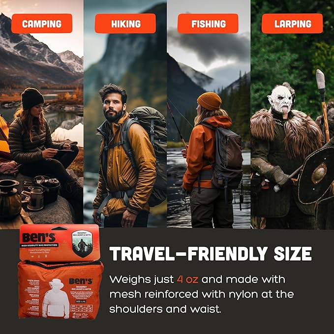 Ben's InvisiNet Bug Jacket & Mitts - Durable & Comfortable Insect Protection for Outdoor Activities - Fine Mesh Bug Net