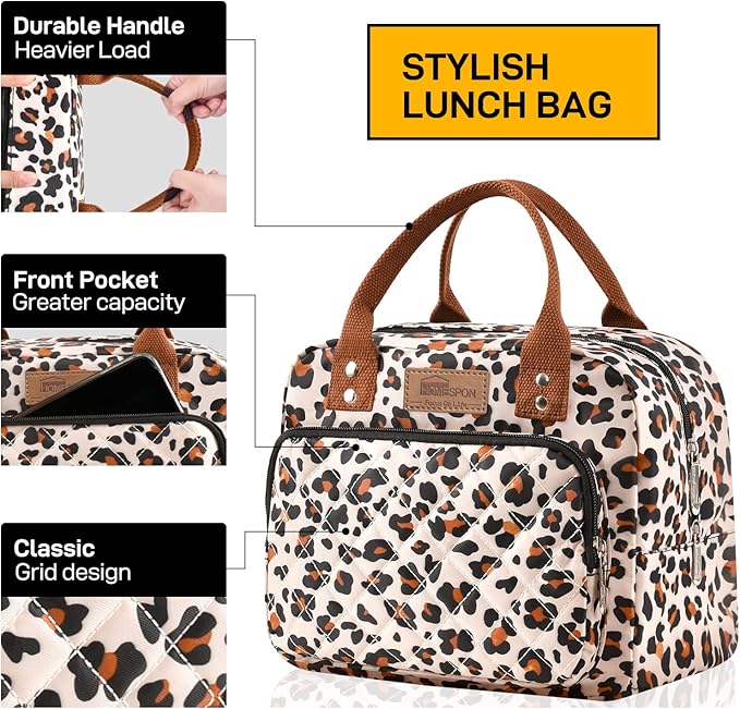 Buringer HOMESPON Lunch Bag for Woman Man Adults with Front Pocket Insulated Lunch Tote Lunch Box Container for Work Picnic or Travel(Leopard)
